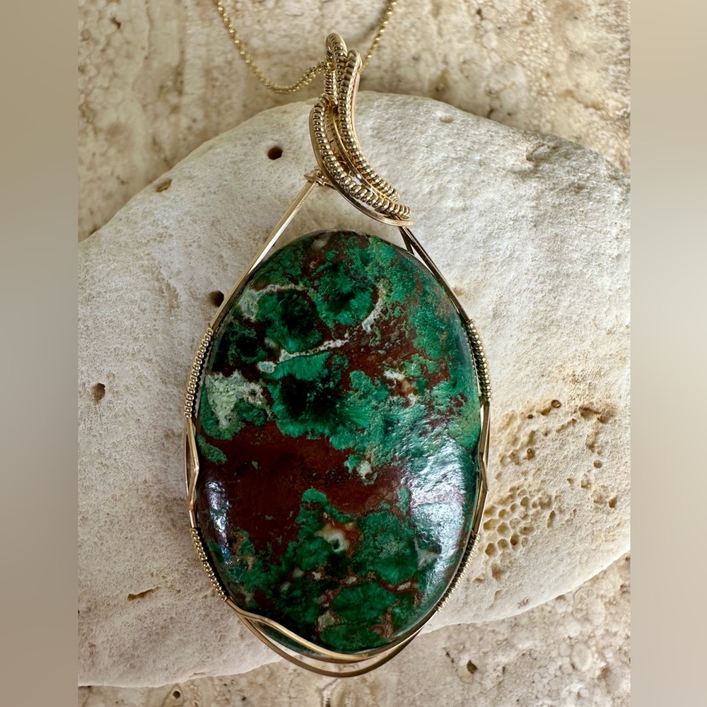14k Gold Filled Malachite Necklace on an 18” Gold filled Chain